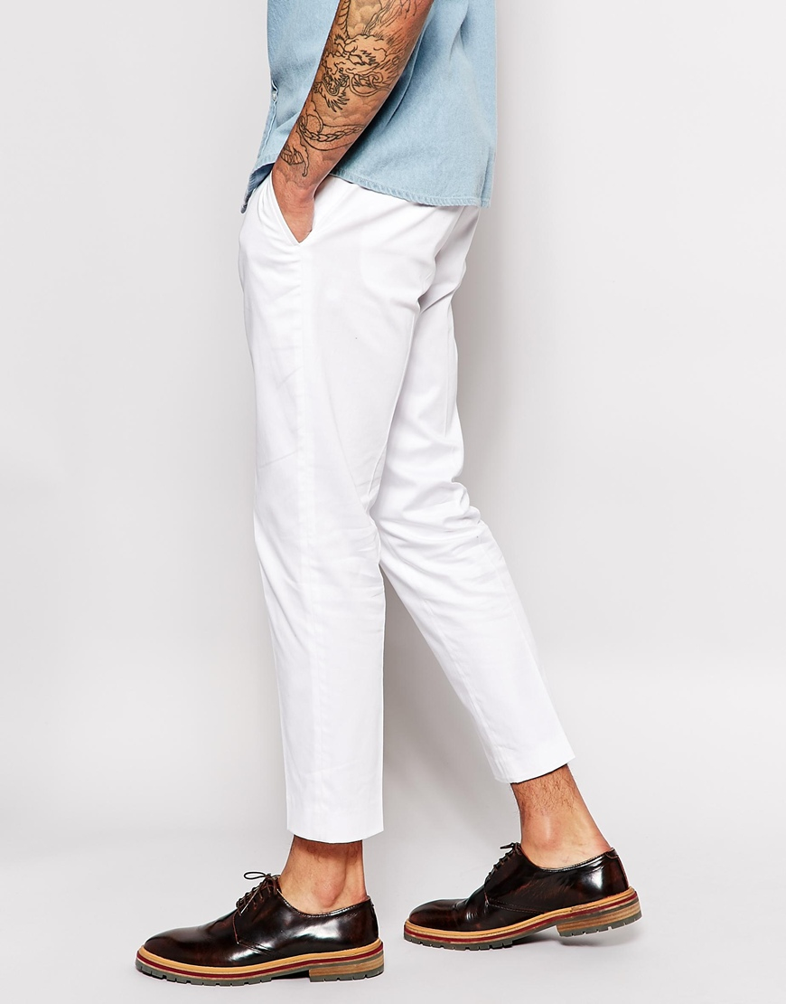 Lyst - Asos Skinny Smart Cropped Trousers In Cotton Sateen in White for Men