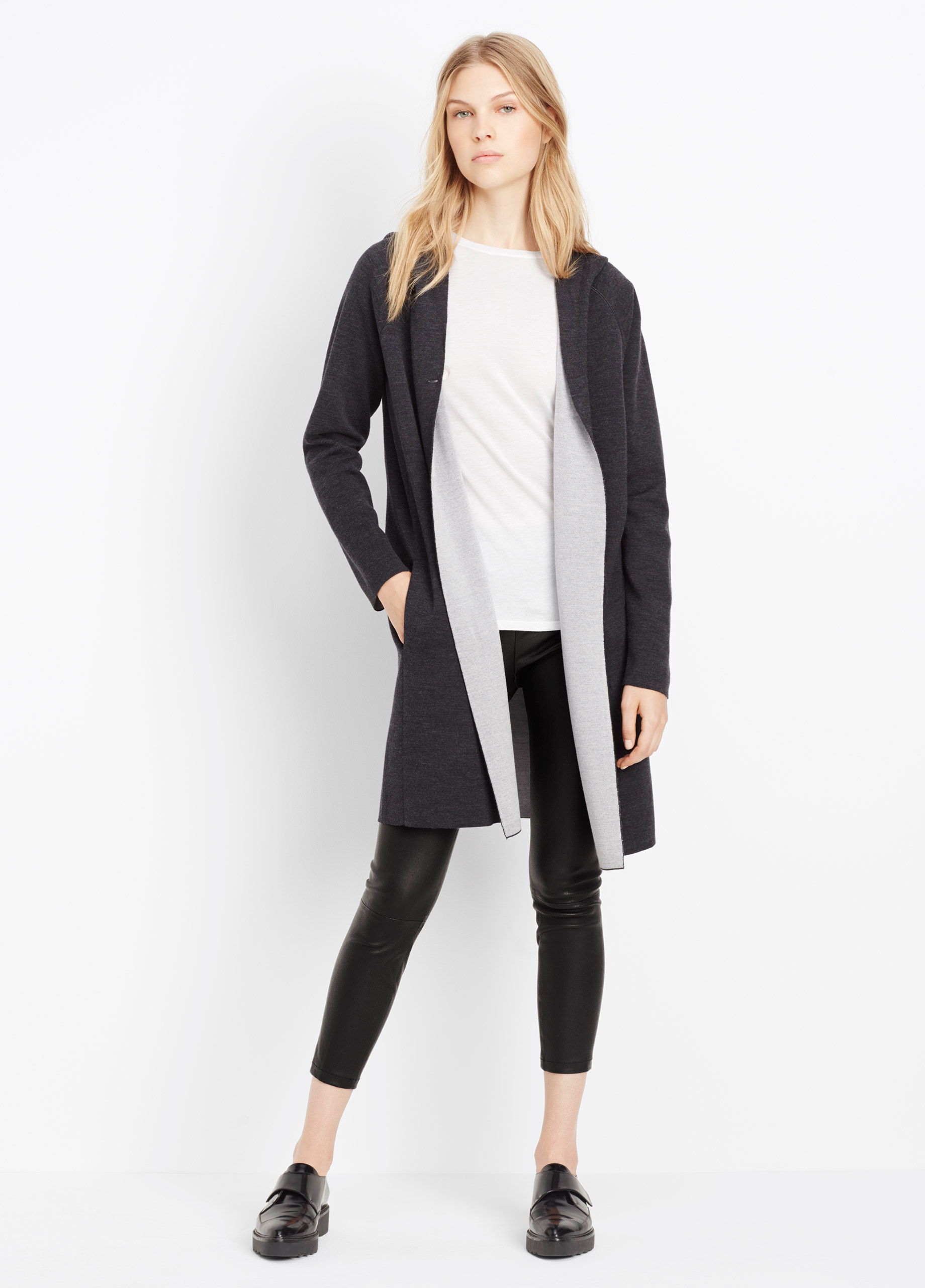 black and white sweater coat