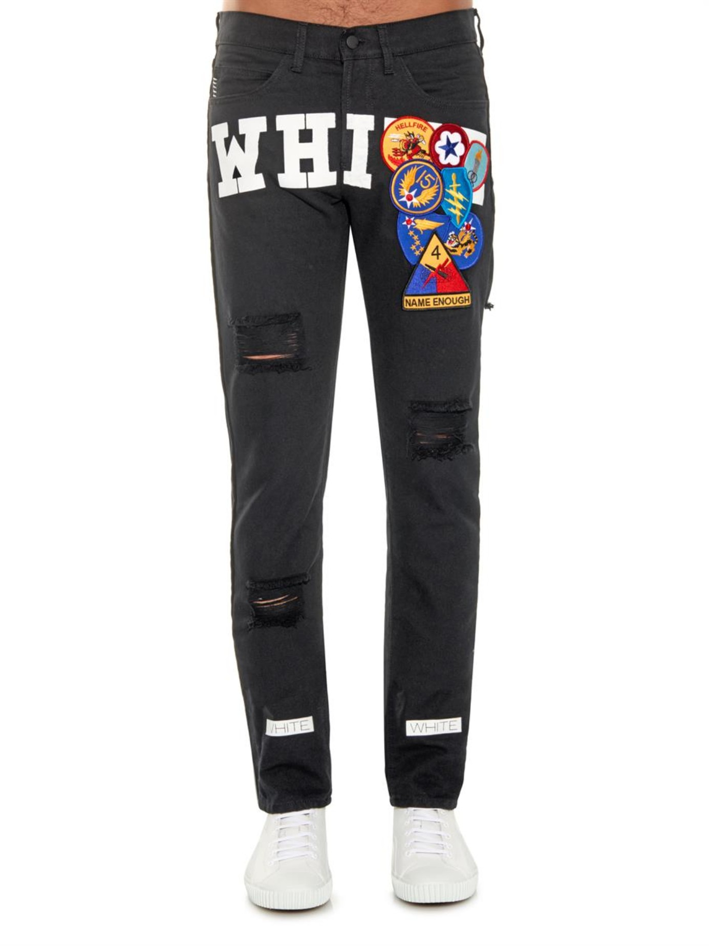 Lyst - Off-White C/O Virgil Abloh Embroidered Patch And Printed Jeans ...