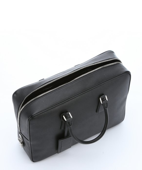 Prada Black Saffiano Leather Side Logo Briefcase in Black for Men ...  