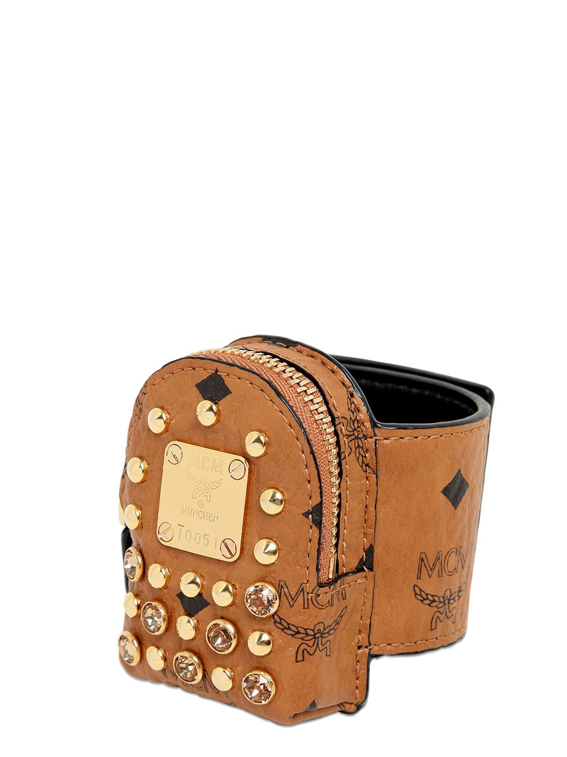 mcm coated canvas wallet on a chain