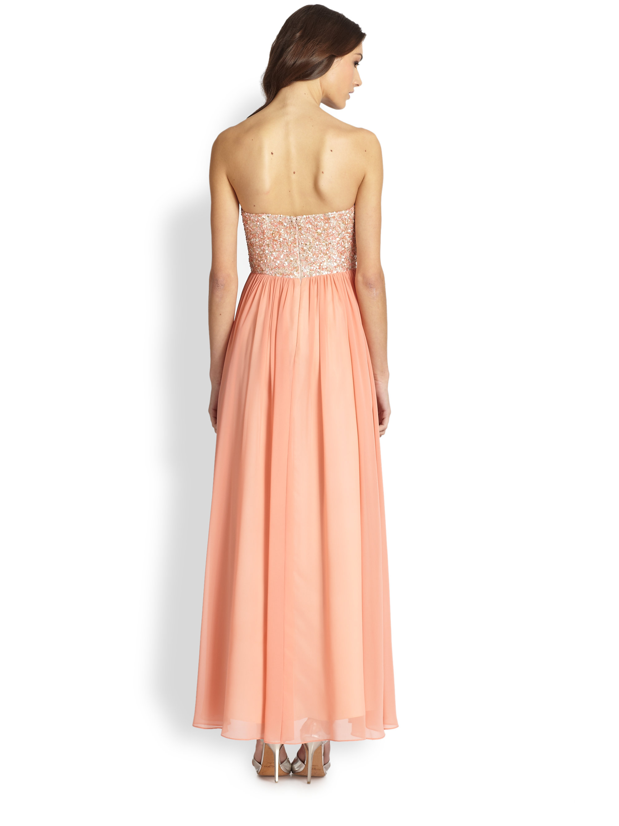 aidan mattox strapless embroidered gown