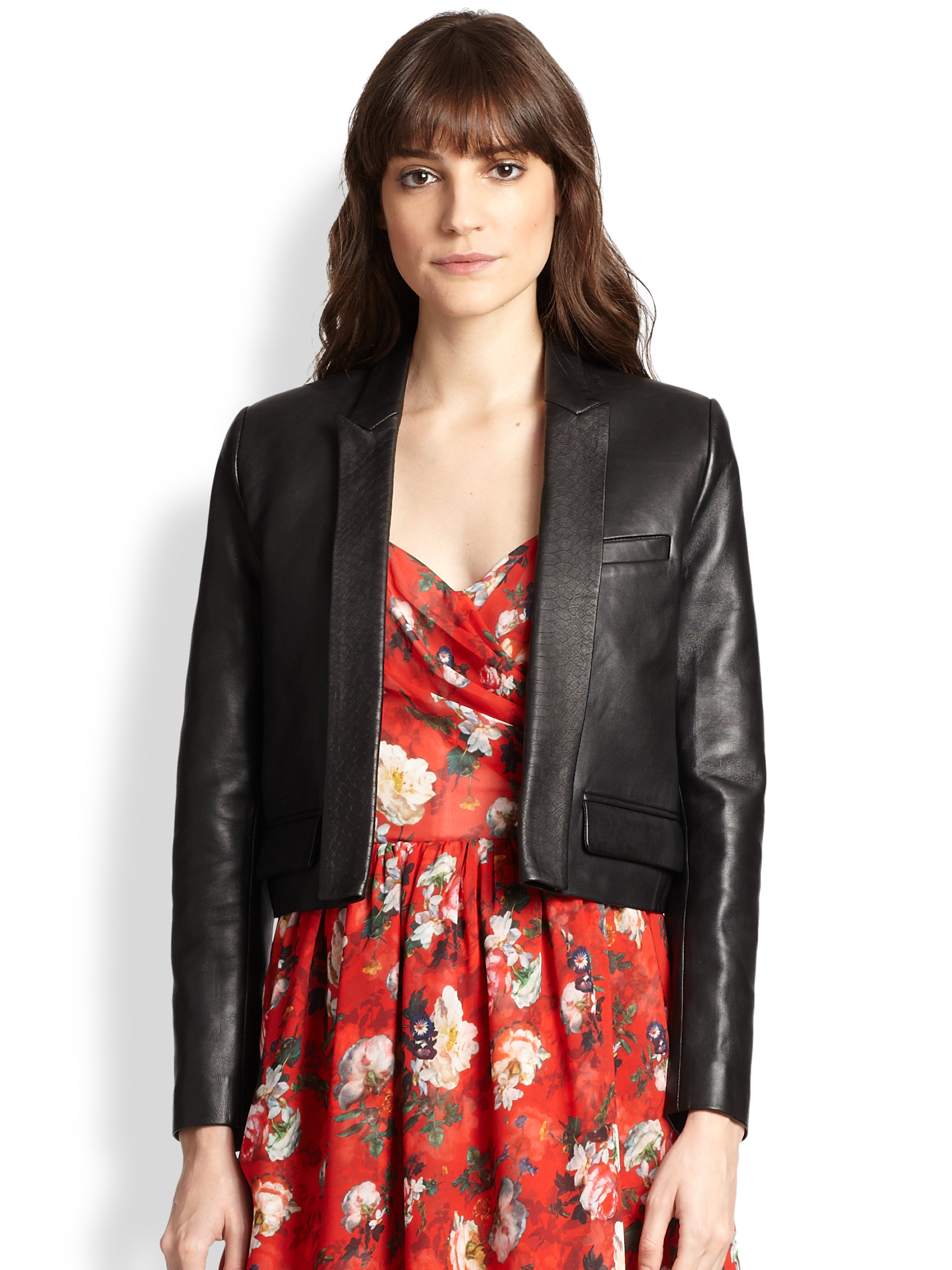 Lyst The Kooples Cropped  Leather Blazer  in Black