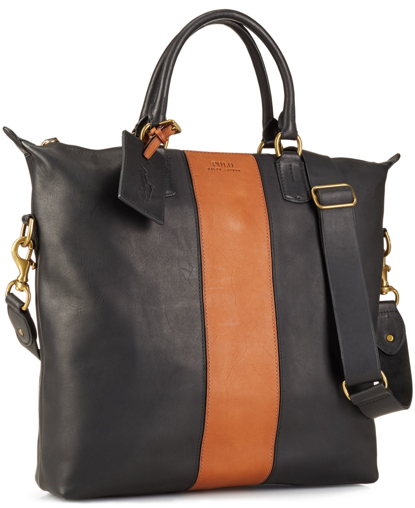 Polo ralph lauren Twotoned Leather Zip Tote in Black Lyst