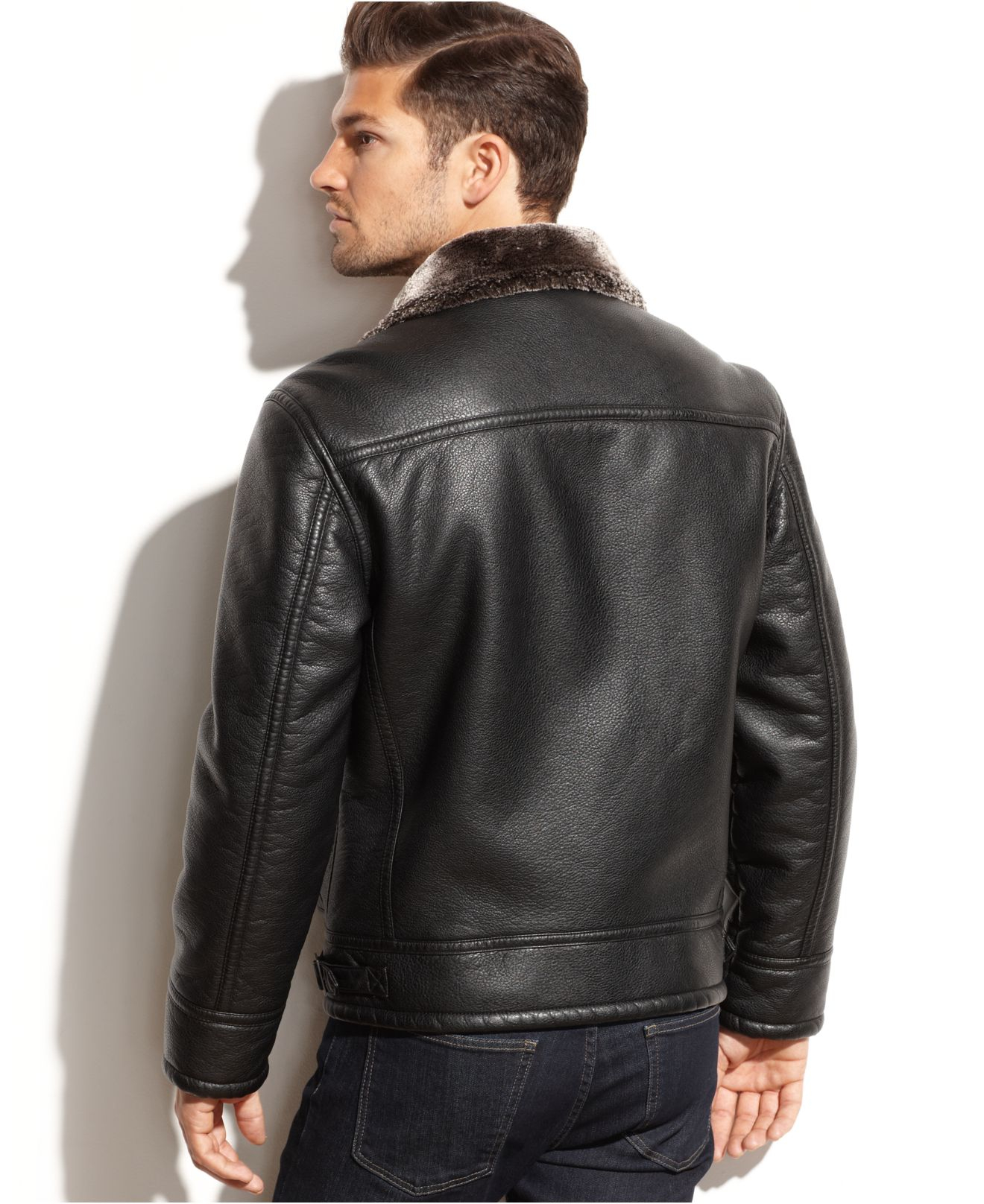 Marc New York Frank Faux Shearling Lined Leather Moto Jacket Gallery