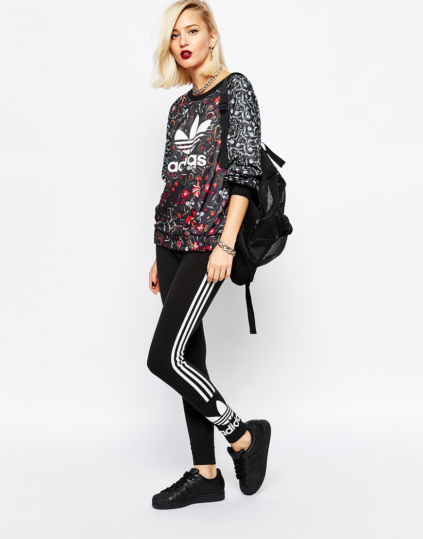 Adidas Originals 3 Stripe Leggings in Black | Lyst