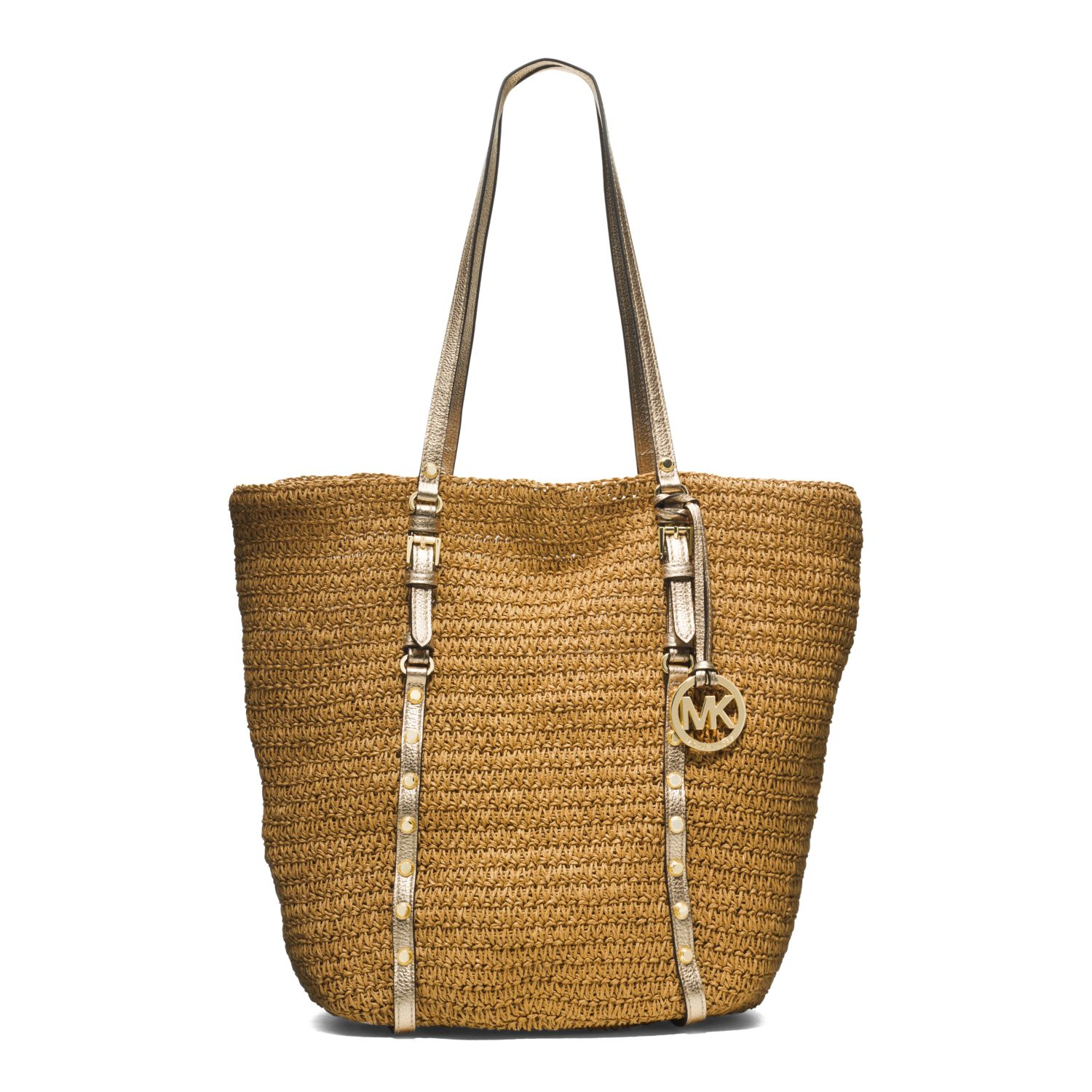 Michael Kors Large Studded Straw Shopper Tote in Beige (CREAM COMBO) | Lyst