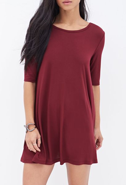 Forever 21 Knit T-Shirt Dress in Red (Burgundy) | Lyst