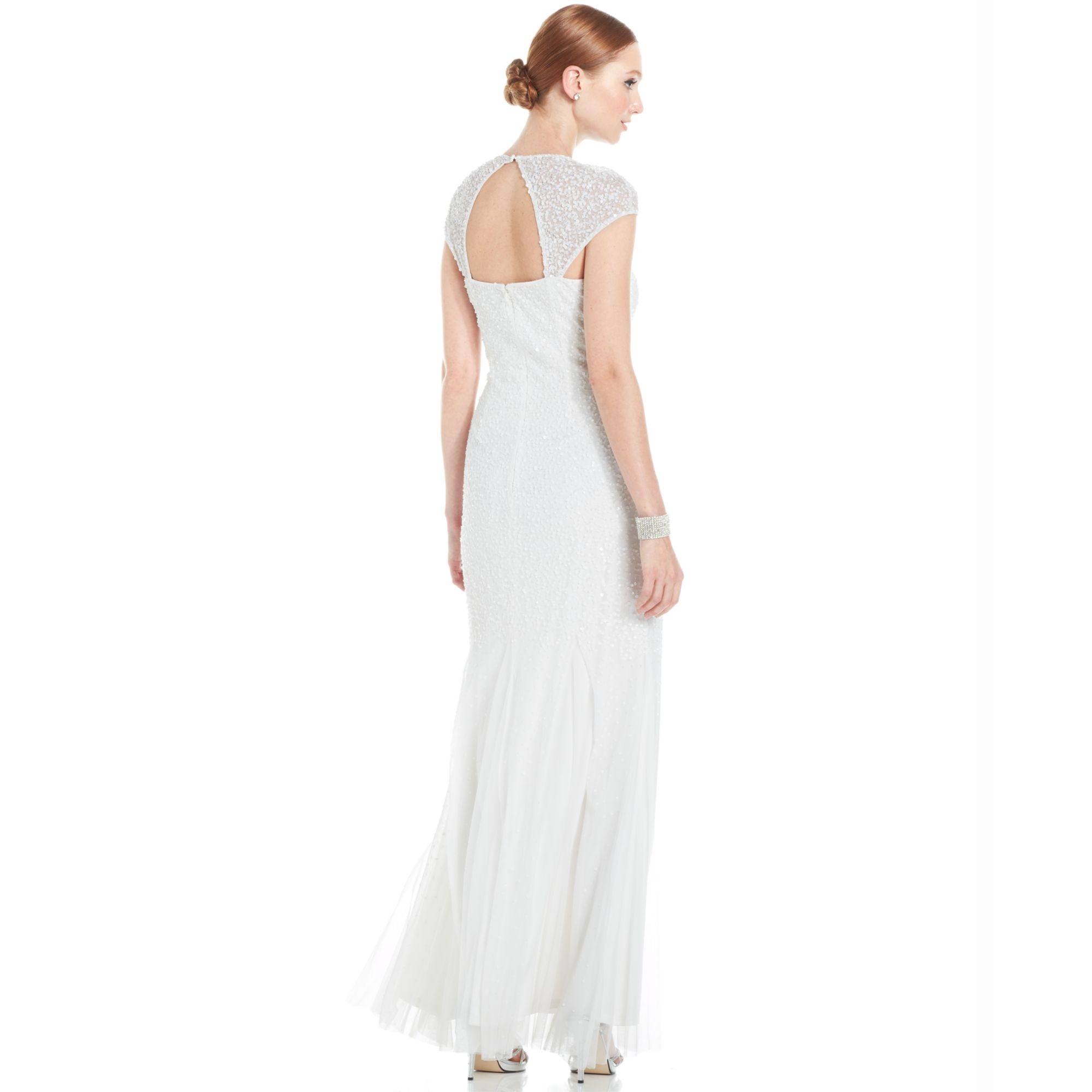 adrianna papell sleeveless gown with illusion