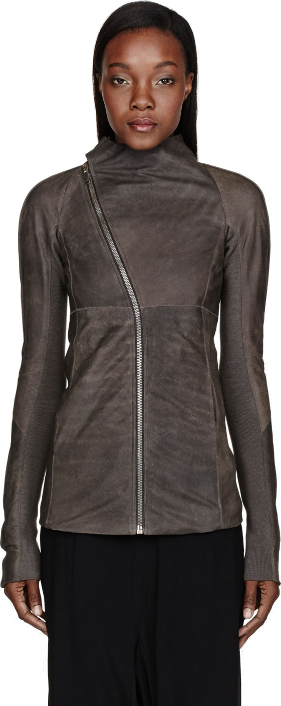 Lyst - Rick owens Grey Leather and Knit Mollino Jacket in Gray