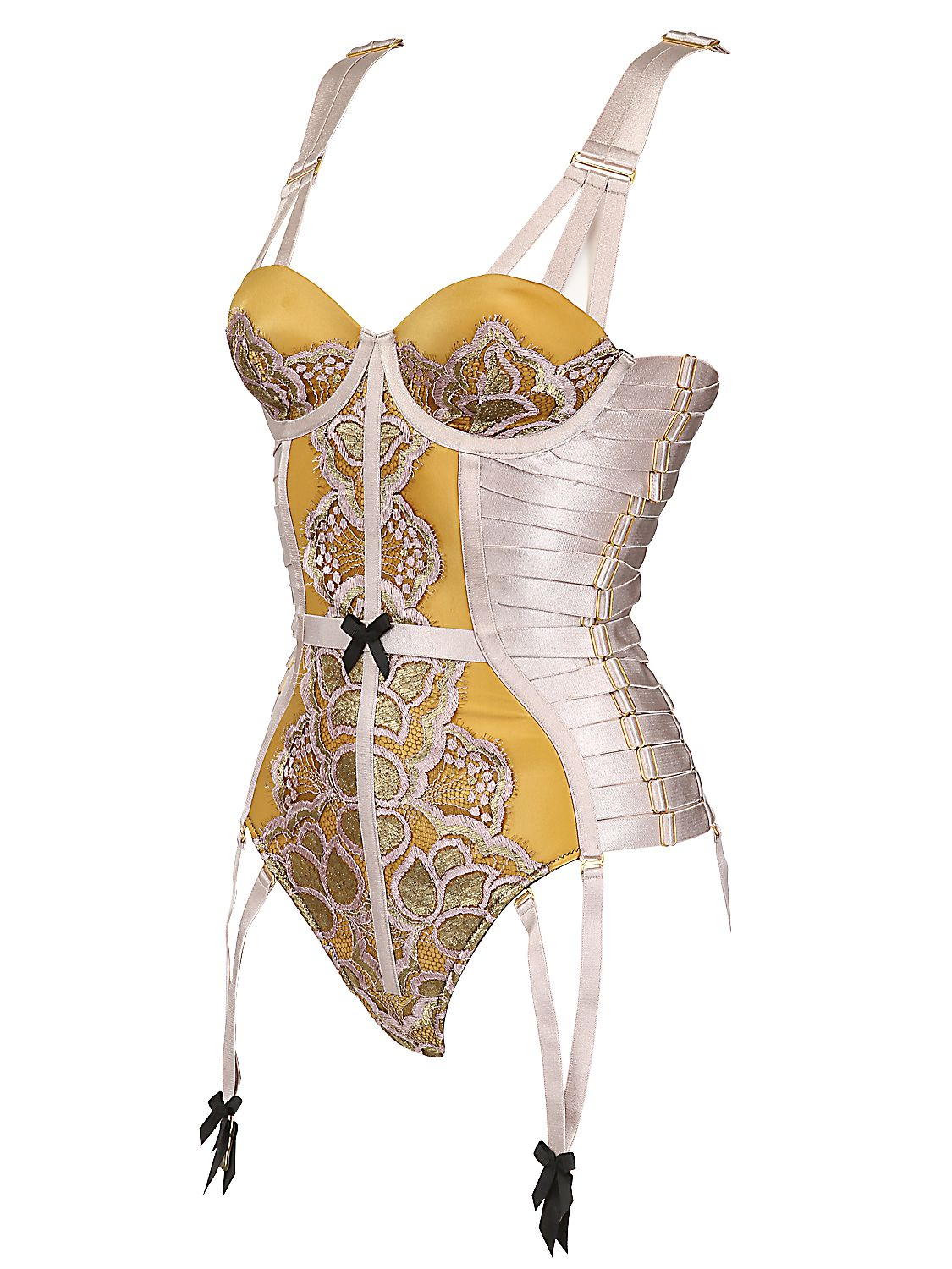 Lyst - Bordelle Satin Jersey & Lace Corset in Yellow