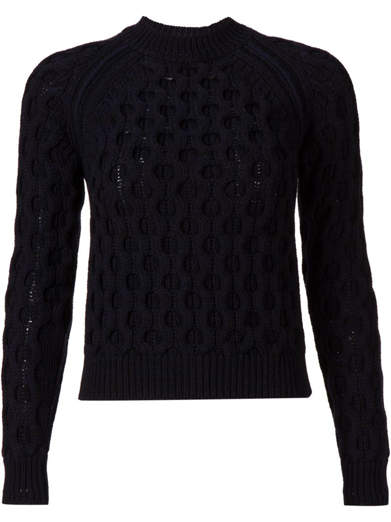 Mugler Cable Knit Sweater in Black - Lyst
