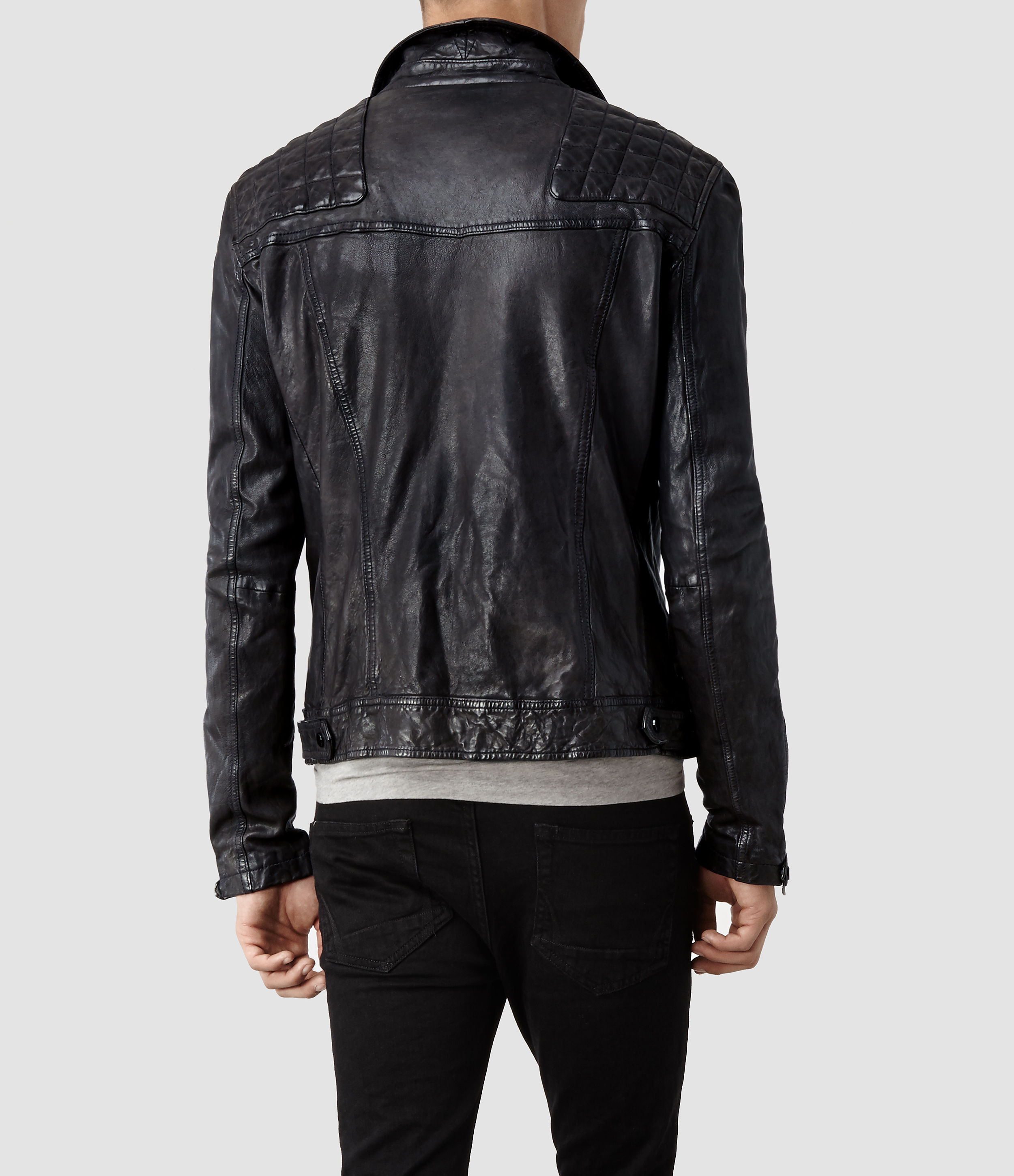 Allsaints Conroy Leather Biker Jacket Usa Usa in Blue for Men | Lyst
