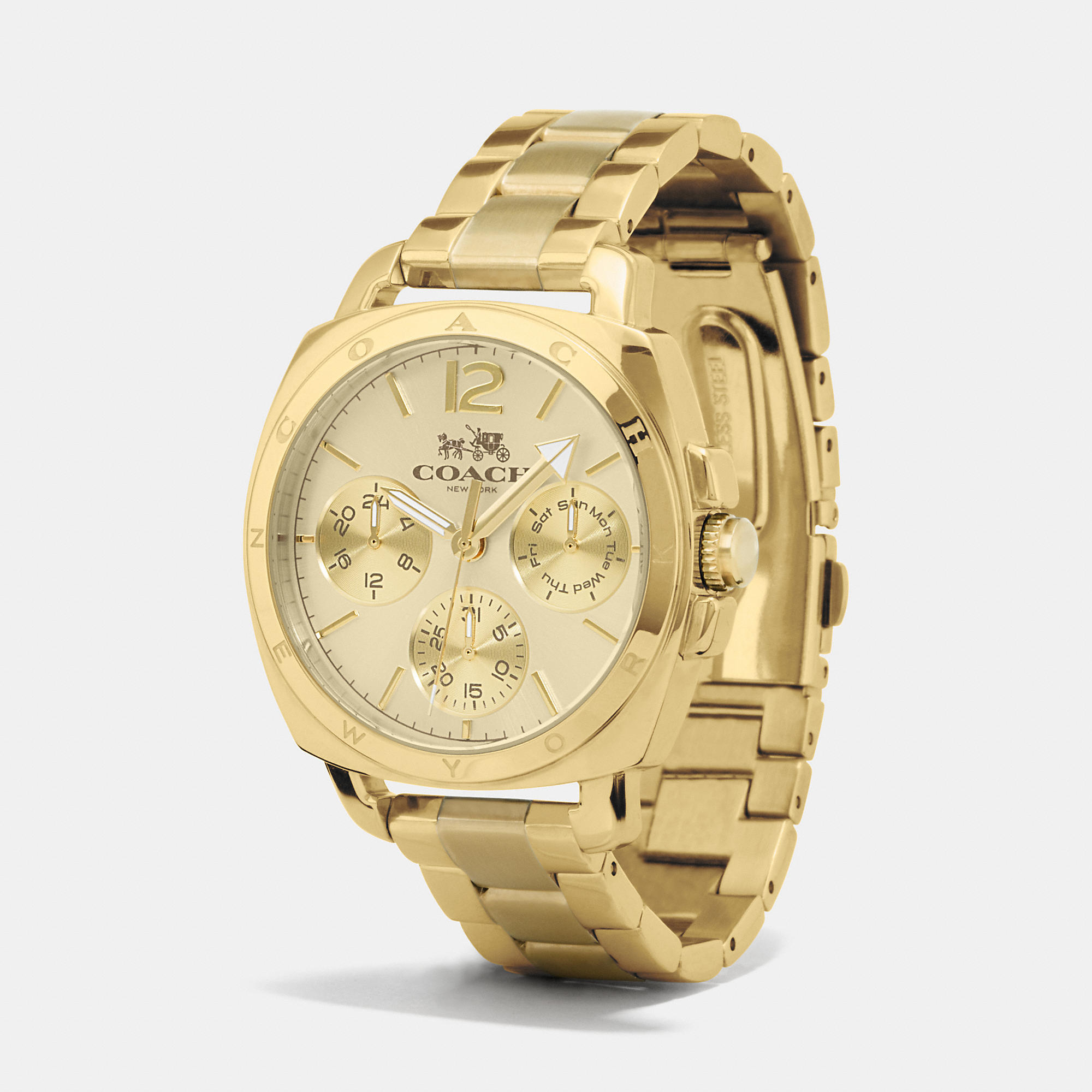Lyst - Coach Boyfriend 38mm Gold Plated Multifunction Bracelet Watch in Metallic