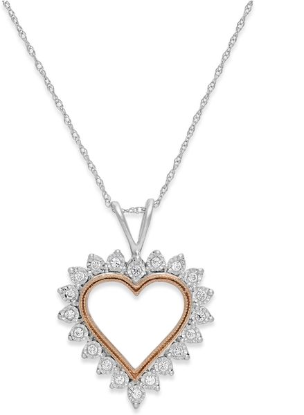 Macy's Us Diamond Heart Pendant Necklace In 10K White Gold And Pink ...