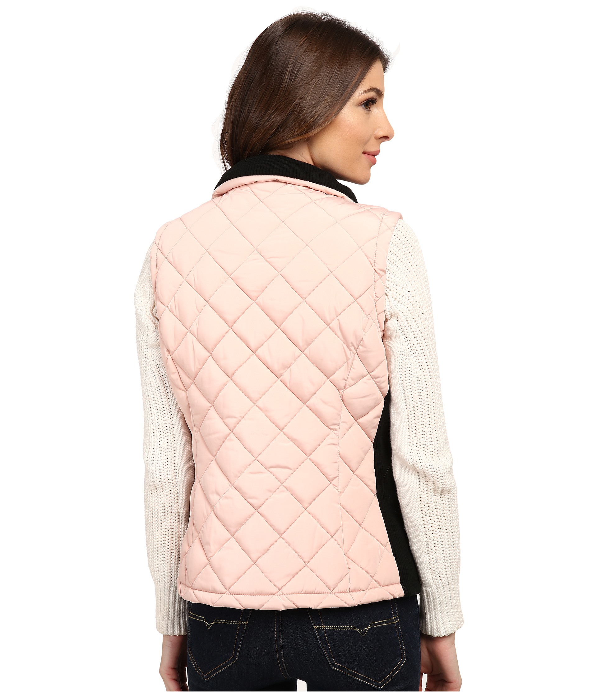 womens puffer vest pink