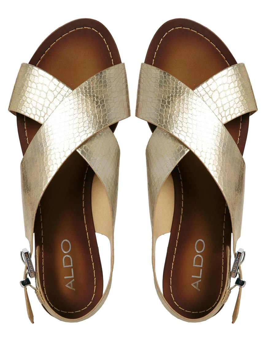 Aldo Codissago Gold  Cross Front Flat  Sandals  in Metallic 