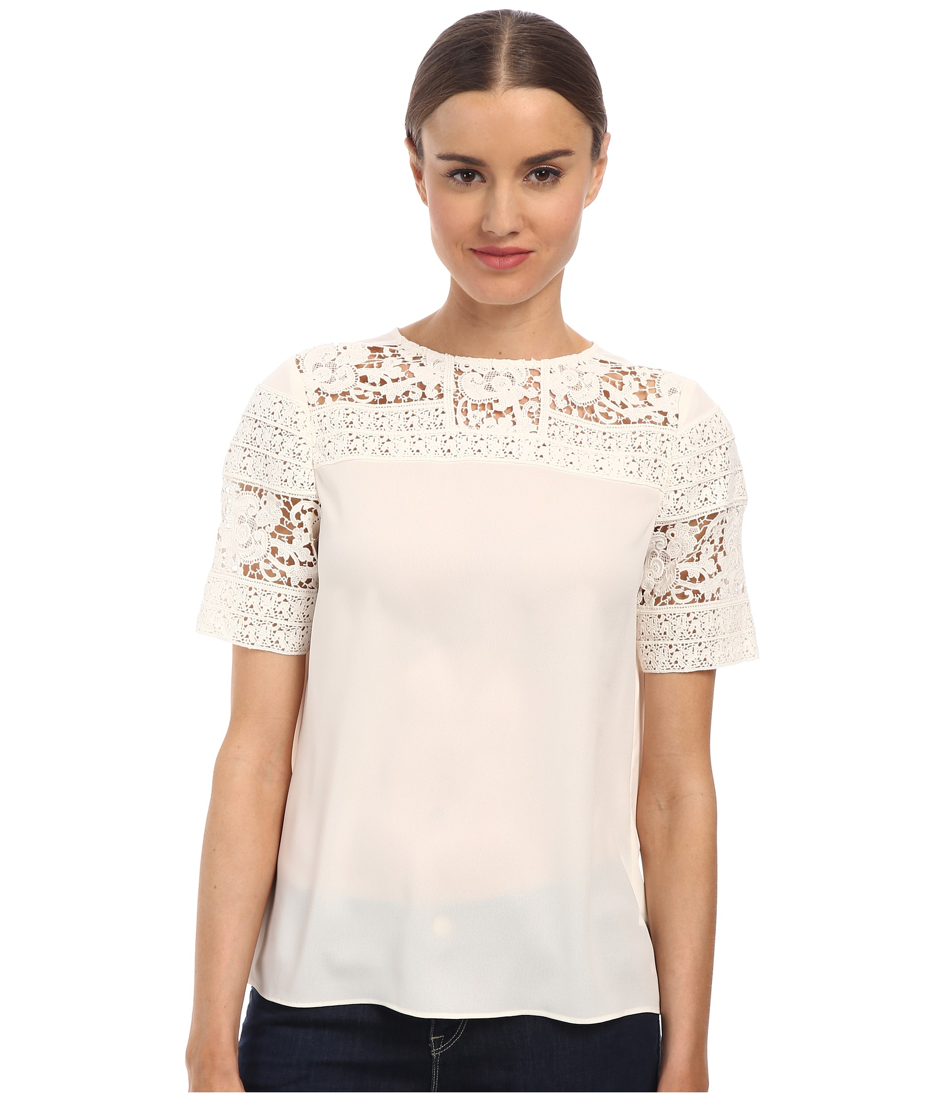 Lyst - Armani jeans Lace Illusion Blouse in White