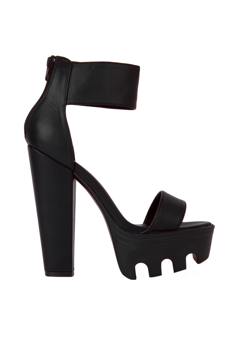 Lyst - Akira Lug Sole Platform Black Heeled Sandals in Black
