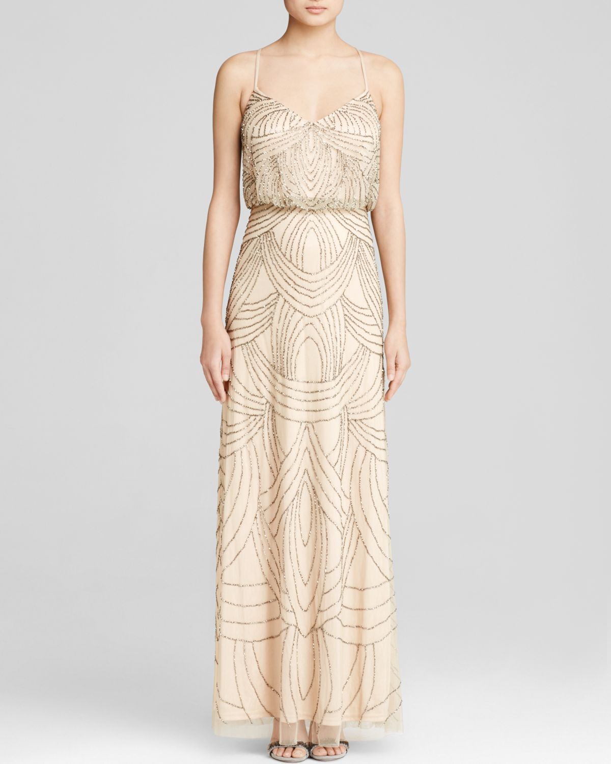 Adrianna papell Gown - Sleeveless Deco Beaded Blouson in Natural | Lyst