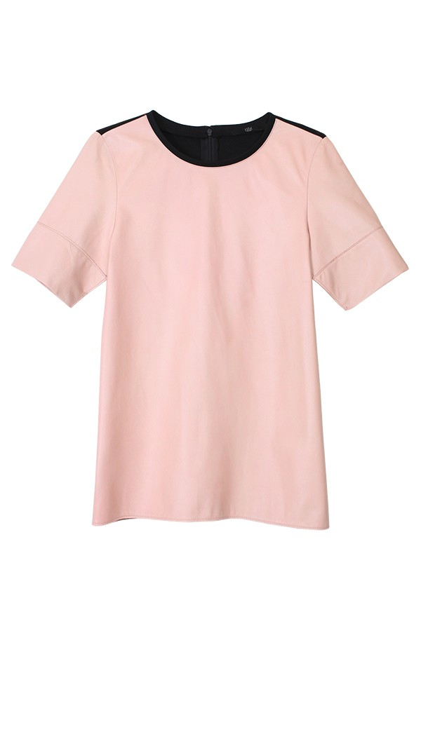 Tibi Leather Short Sleeve Top in Pink | Lyst