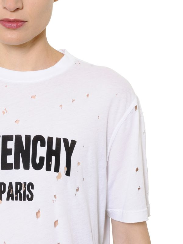 Lyst - Givenchy Logo Printed Destroyed Jersey T-shirt in White
