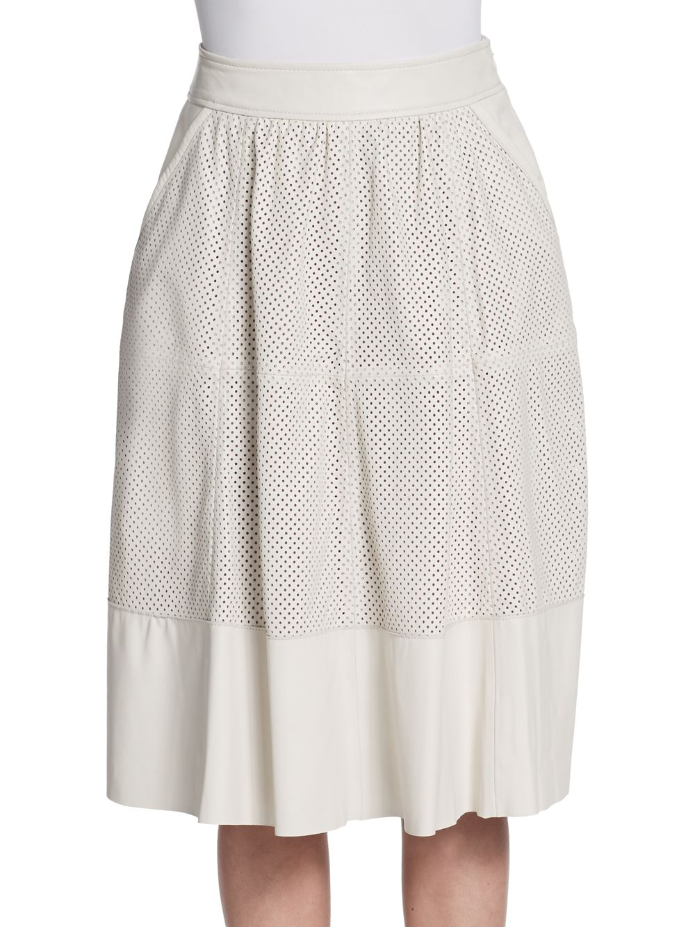 Rachel Zoe Bradford Perforated Leather Midi Skirt in White (soft white ...