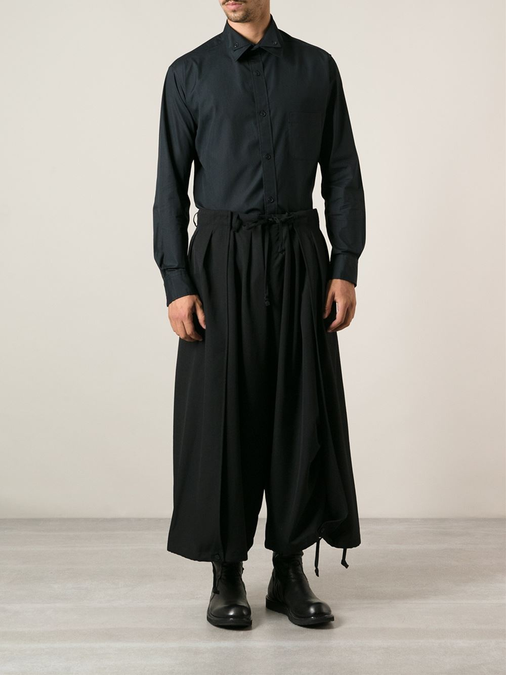 Yohji yamamoto Wide Leg Wrap Pants in Black for Men | Lyst