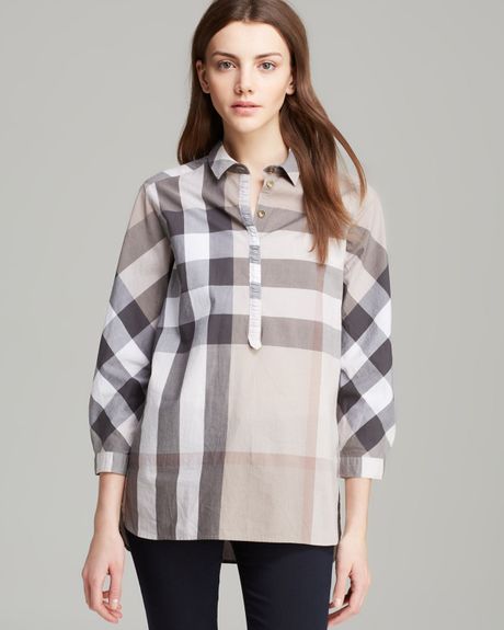 Burberry Brit Exploded Check Print Button Down Shirt in Gray (Trench ...