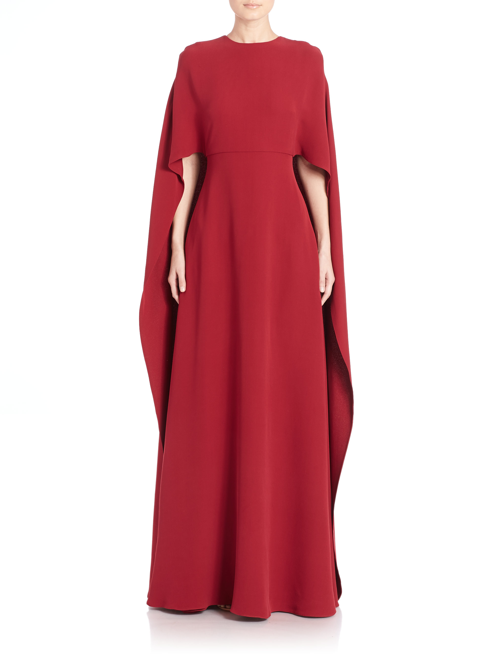 Lyst Valentino Silk Cady Cape Gown In Red Gallery