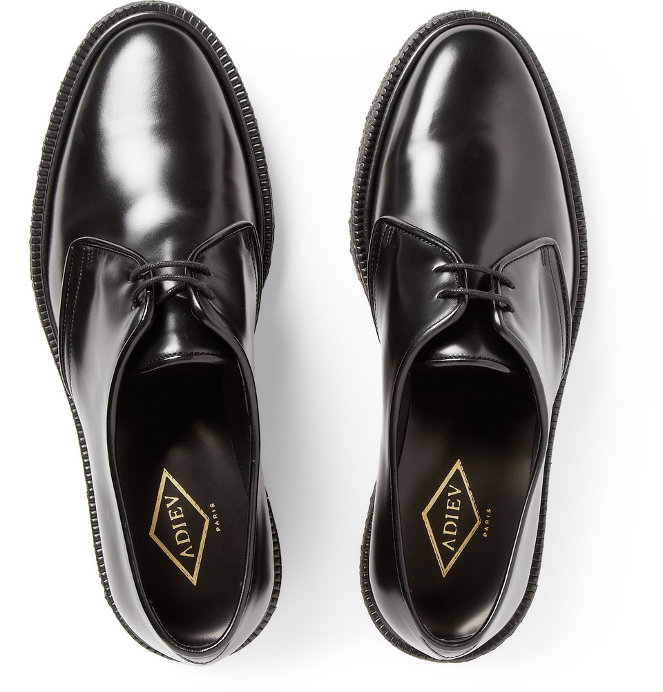Lyst - Adieu Type 1 Polished-Leather Crepe-Soled Derby Shoes in Black ...