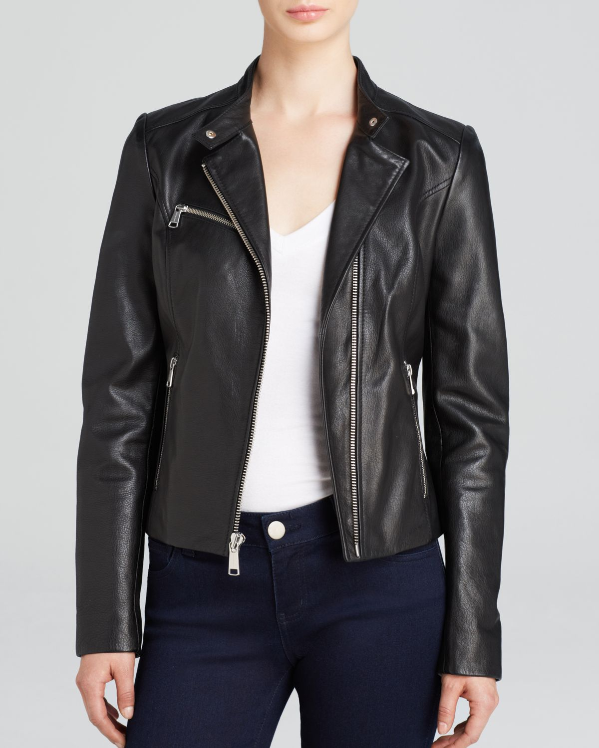 Andrew Marc Casey Structured Moto Leather Jacket in Black | Lyst