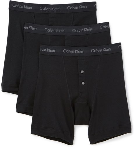Calvin Klein Cotton Classic 3 Pack Button Fly Boxer Briefs in Black for ...