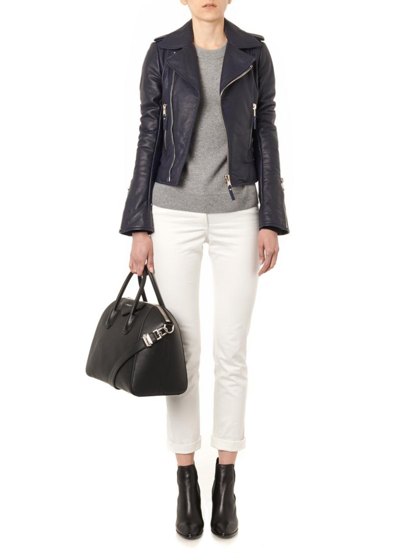 Balenciaga Leather Biker Jacket In Blue Lyst Gallery