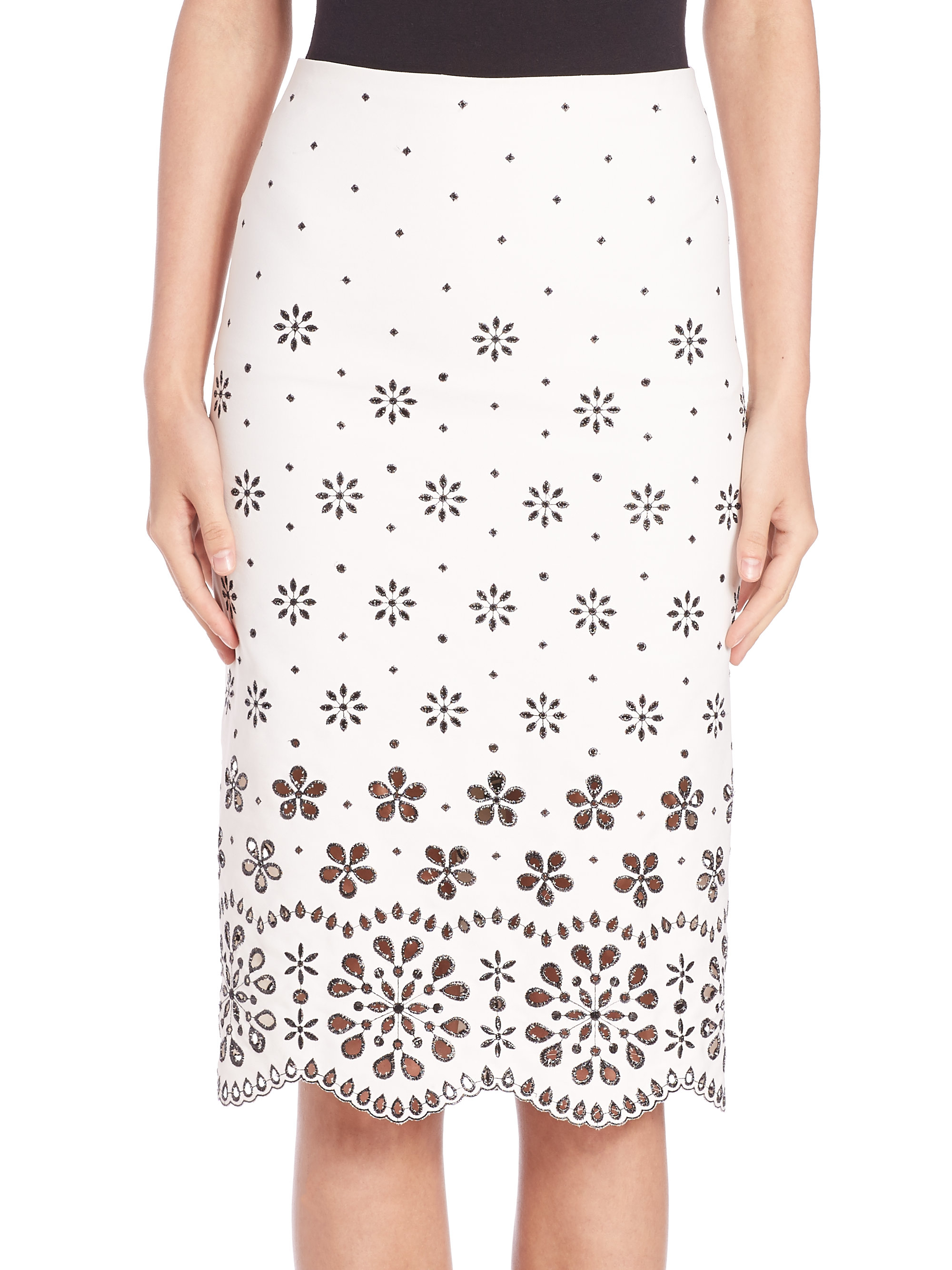 Marc jacobs Broderie Anglaise Pencil Skirt in White | Lyst
