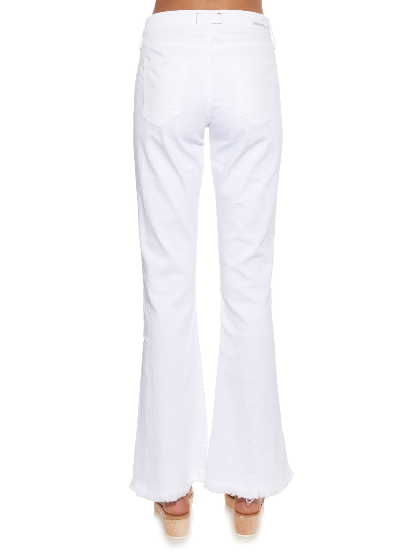 Current/elliott The Flip Flop Mid-rise Flared Cropped Jeans in White | Lyst