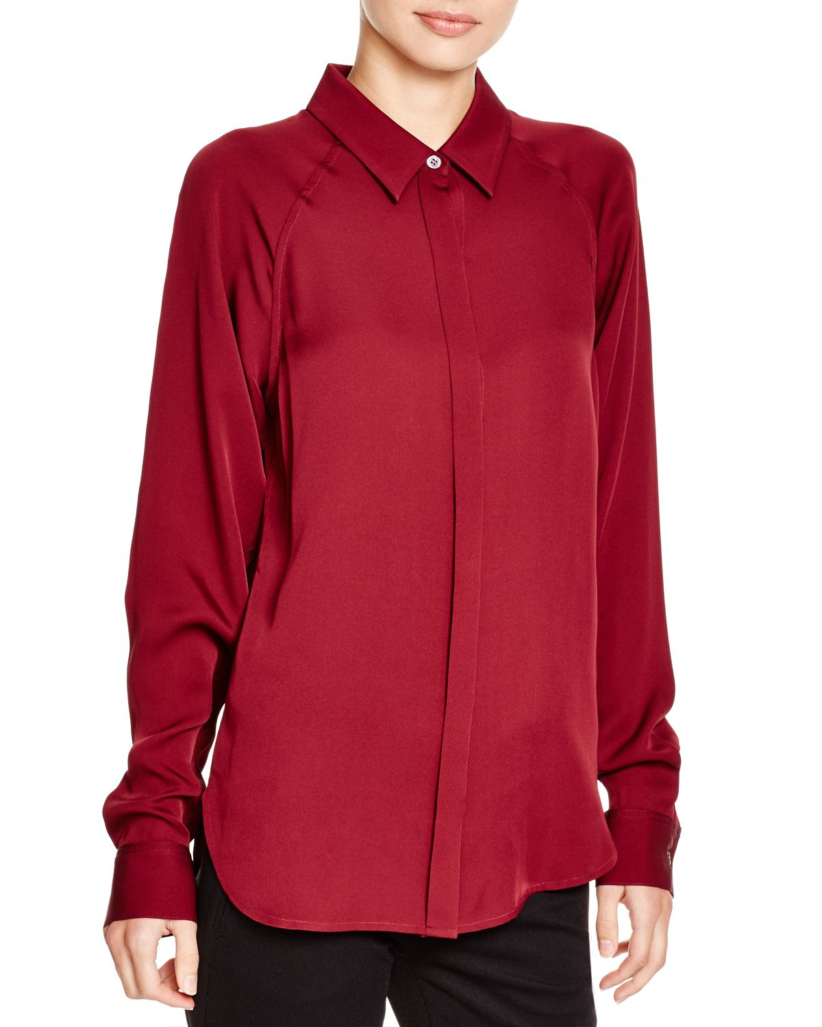 Theory Lanali Modern Silk Georgette Shirt in Red (Cherrywood) | Lyst