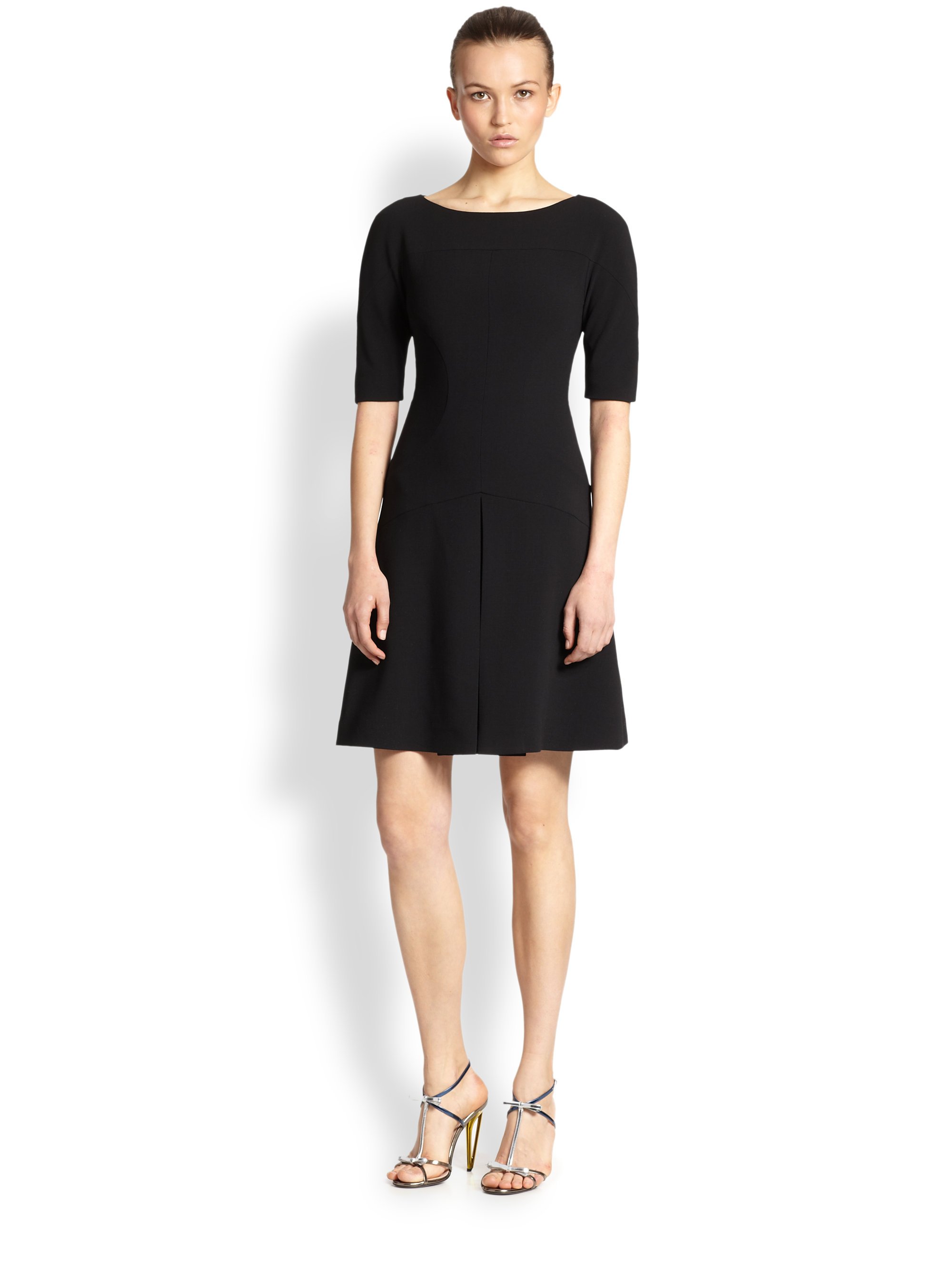 Lyst - Fendi Stretch Wool Inverted-Pleat Dress in Black