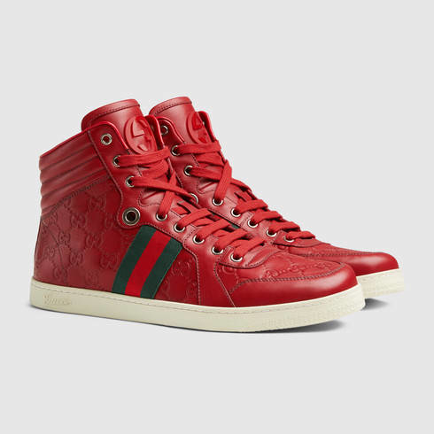 Gucci Ssima Leather High-top Sneaker in Red for Men | Lyst