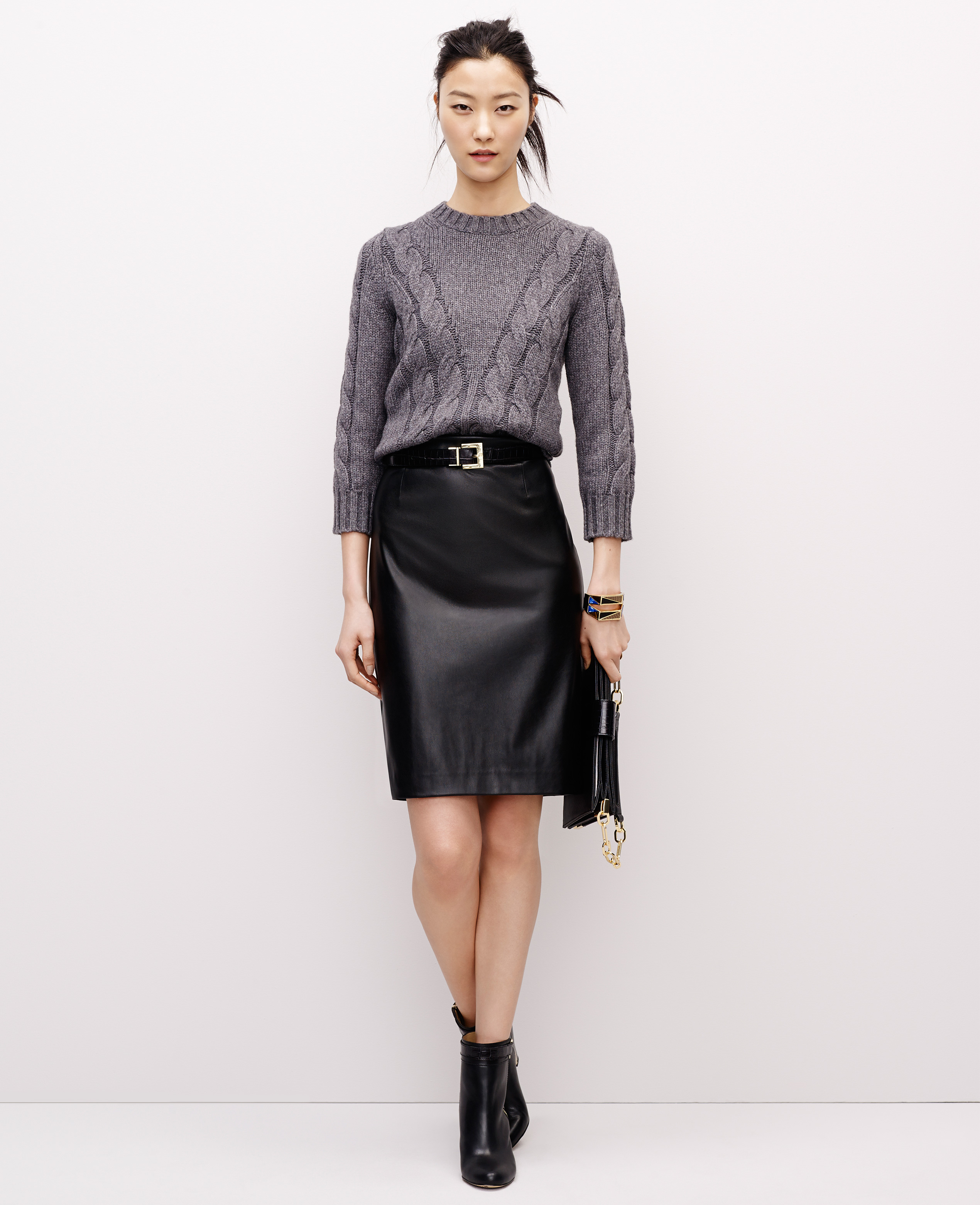 Ann taylor Faux Leather Pencil Skirt in Black | Lyst