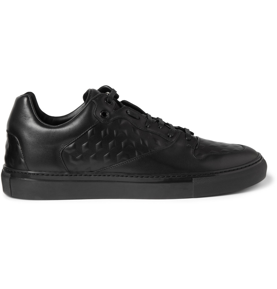 Balenciaga Debossed Leather Sneakers in Black for Men | Lyst
