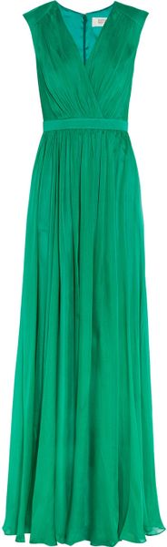 Badgley Mischka Ruched Silk Gown in Green | Lyst