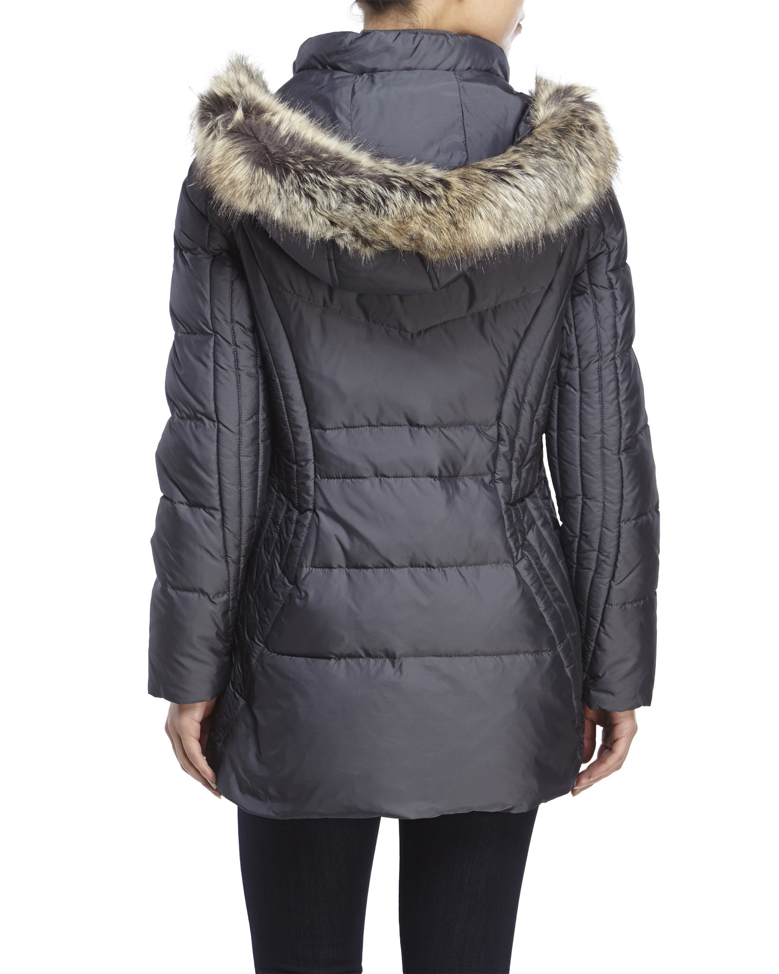Lyst Anne Klein Faux Fur Trim Hooded Down Puffer Coat in Gray