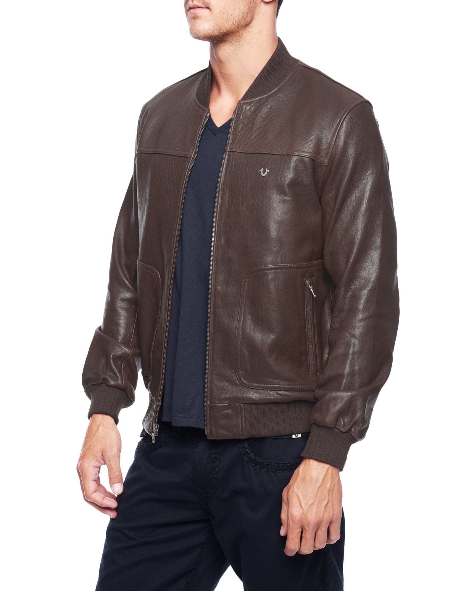 Lyst - True Religion Leather Baseball Mens Bomber Jacket in Brown for Men