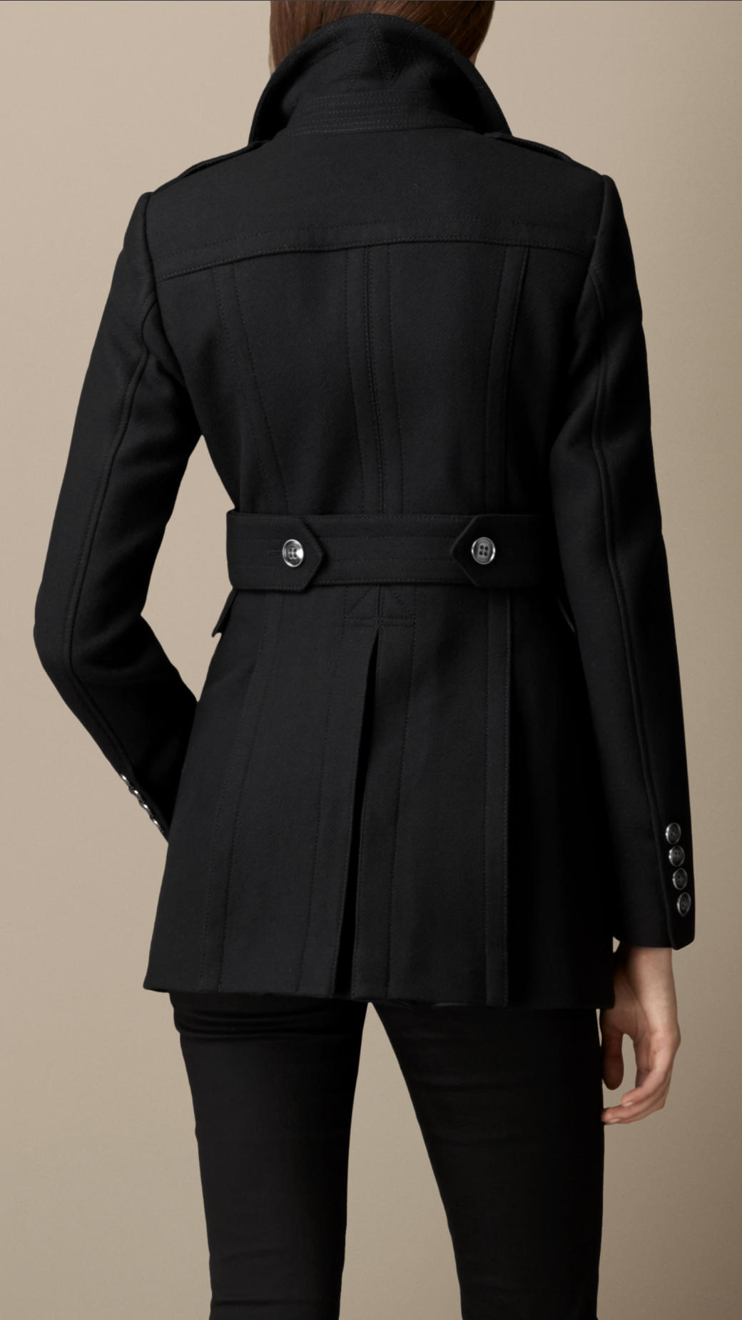 Burberry Fitted Wool Blend Twill Pea Coat in Black | Lyst