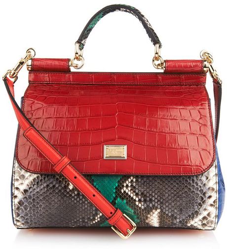 Dolce & Gabbana Sicily Crocodile and Snake Cross-Body Bag in Red | Lyst