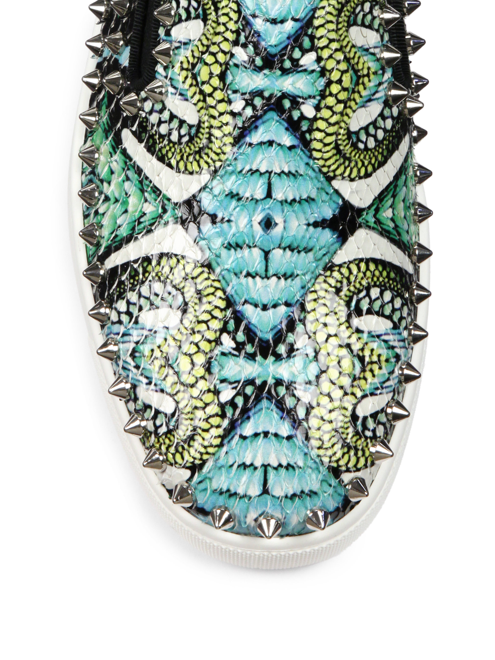 louboutin men shoes - Christian louboutin Studded Printed Python Skate Sneakers in Blue ...