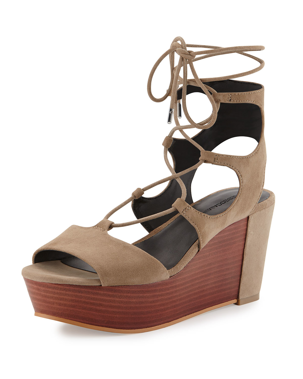 Rebecca minkoff Cady Lace-up Platform Wedge Sandal in Brown | Lyst