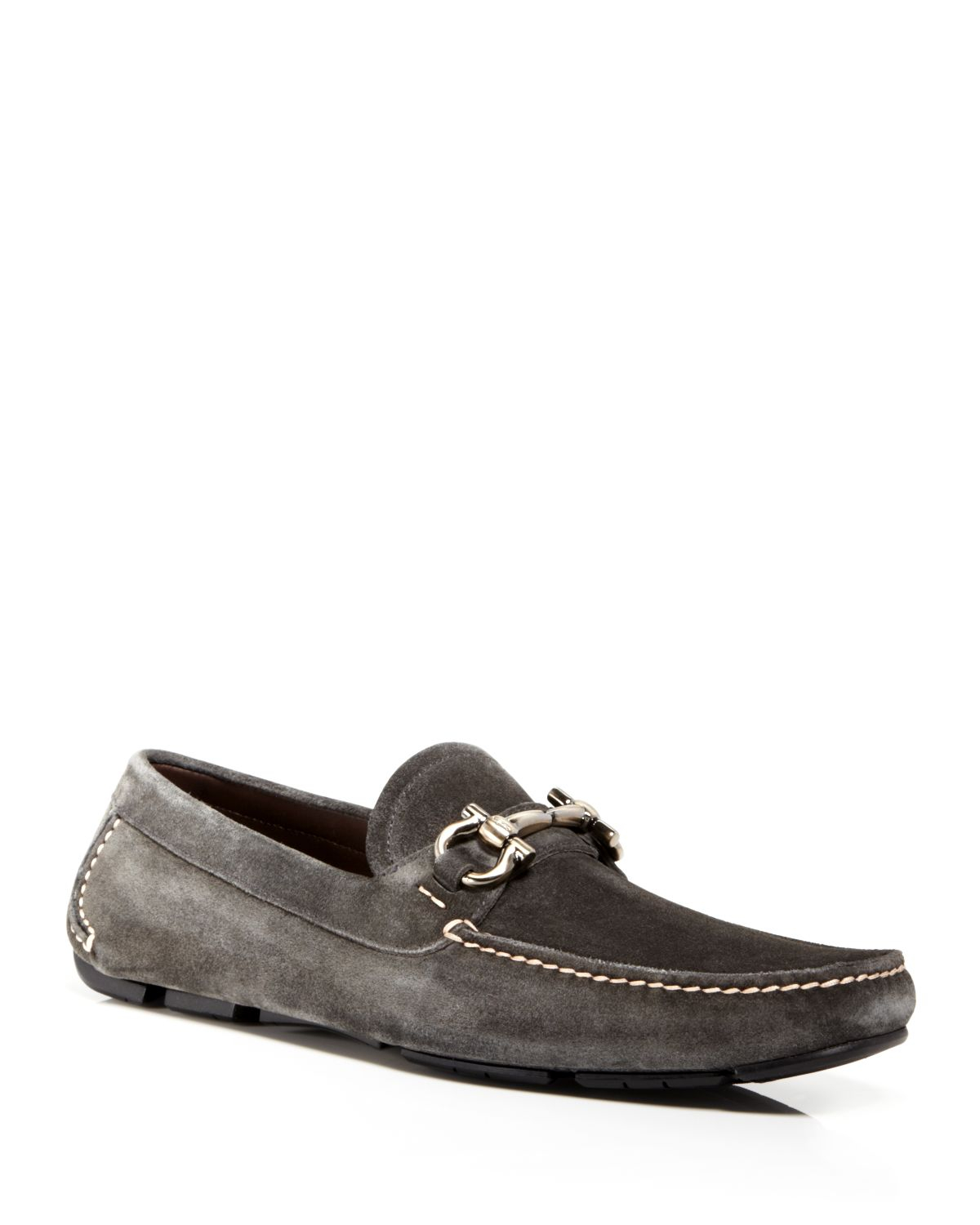 Ferragamo Parigi Visone Suede Driving Loafers in Gray for