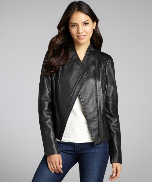 Marc New York Black Leather Tess Asymmetrical Zip Front Jacket In Gallery